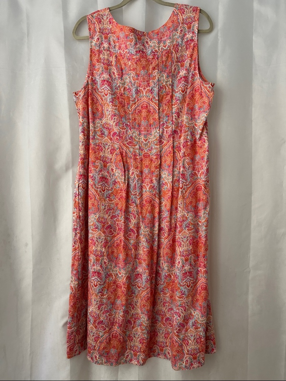 J. Jill Love Linen Pink & Coral L Paisley Sleeveless Pleated Midi Boho Dress - Picture 2 of 7